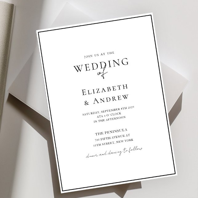 Invitación Elegante, moderno, manuscrita, Boda blanco y negro (Elegant, Modern, Handwriting, White Wedding Invitation)
