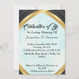 Invitación Elegante Moderno Memorial Negro, Dorado y Azul