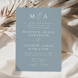 Invitación Elegante Moderno Monograma Boda Azul Polvoriento