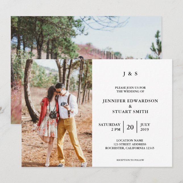 Invitación Elegante Moderno monogramado Boda de fotos propio (Anverso / Reverso)