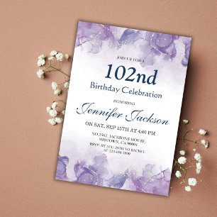 Invitación Elegante, moderno morado y dorado floral 102 cumpl