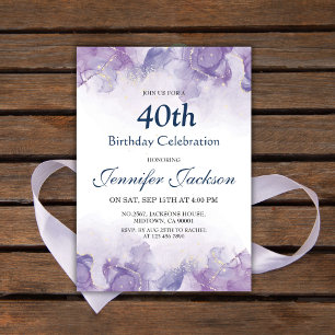 Invitación Elegante, moderno morado y dorado floral 40 cumple