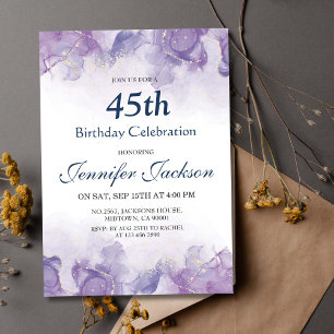 Invitación Elegante, moderno morado y dorado floral 45 años