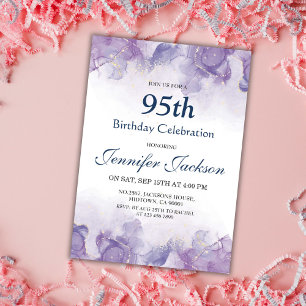 Invitación Elegante, moderno morado y dorado floral 95 años