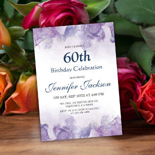 Invitación Elegante, moderno morado y dorado floral cumpleaño