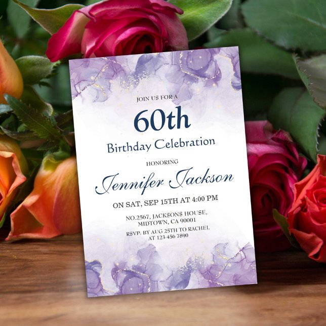 Invitación Elegante, moderno morado y dorado floral cumpleaño (Subido por el creador)