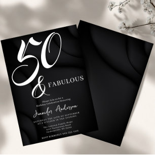 Invitación Elegante Moderno Negro Blanco Cincuenta Cumpleaños