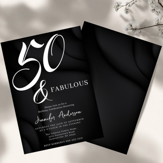 Invitación Elegante Moderno Negro Blanco Cincuenta Cumpleaños (Subido por el creador)