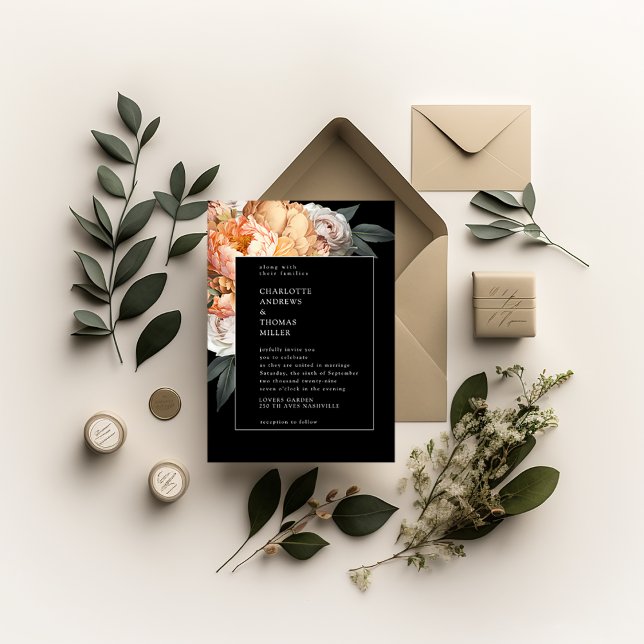 Invitación Elegante, moderno, negro floral peony, Boda de Ros (Subido por el creador)