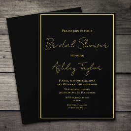 Invitación Elegante Moderno, Negro Y Dorado, Ducha Formal De