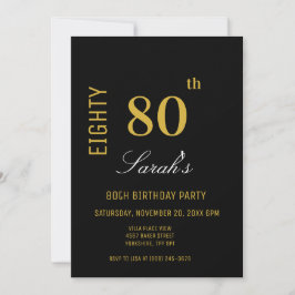 Invitación Elegante moderno negro y oro 80 cumpleaños