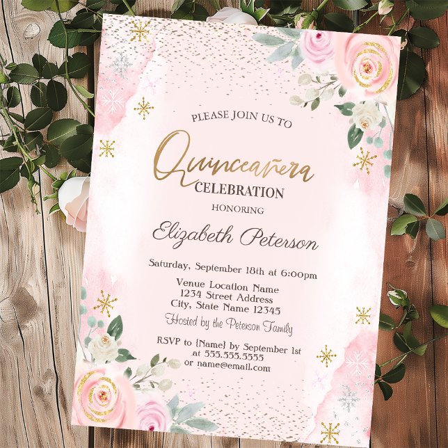 Invitación Elegante Moderno Oro Diamantes Copos de Nieve (Subido por el creador)