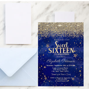 Invitación Elegante Moderno Oro Diamantes Estrellas Azul Dulc