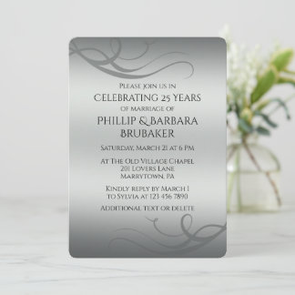 Invitación Elegante Moderno Plata Aniversario de Bodas número