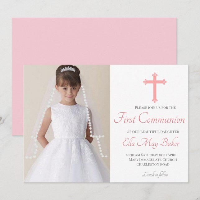 Invitación Elegante moderno Primer Santo Comunión religiosa (Anverso / Reverso)