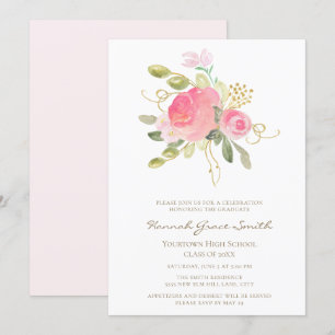 Invitación Elegante Moderno Rosa Beige Dorado Floral Graduaci