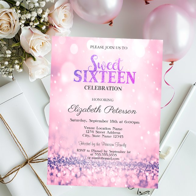 Invitación Elegante Moderno Rosa Brillo Bokeh Dulces 16 (Subido por el creador)