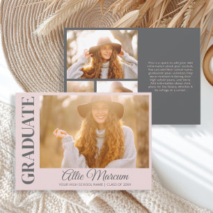 Invitación Elegante Moderno Rosa Gris 4 Fotos Graduación