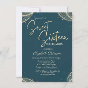 Invitación Elegante Moderno Simple Brillo Dorado Cumpleaños D