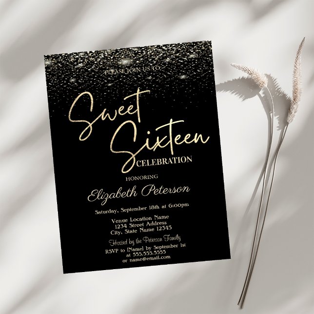 Invitación Elegante Moderno Simple Confeti Negro Cumpleaños 1 (Subido por el creador)