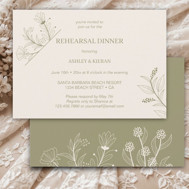 Invitación Elegante Moisés Floral Cena de Ensayo Verde (Subido por el creador)