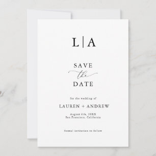 Invitación Elegante Mongram Black & White Guardar la fecha