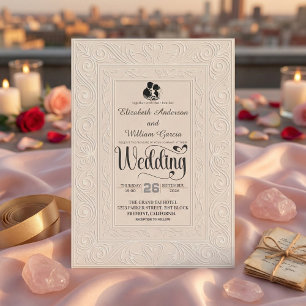 Invitación Elegante Monocromático Crema Beige Escritura Boda 