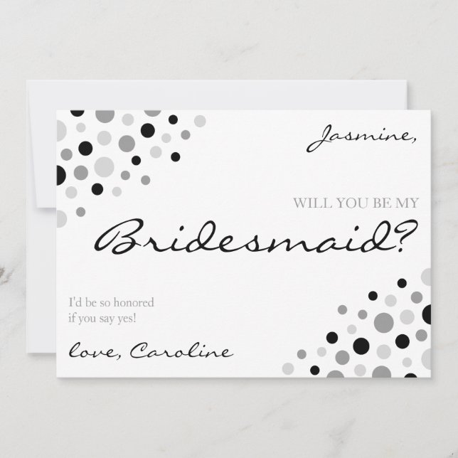 Invitación Elegante Monocromo blanco negro ser mi dama de hon (Anverso)
