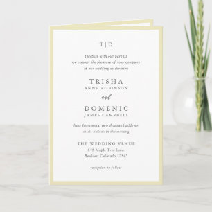 Invitación Elegante Monograma Amarillo Mantequilla Boda Moder