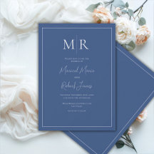 Elegante Monograma Azul Marino Boda Moderna