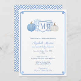 Invitación Elegante Monograma Baby Shower de calabazas azules