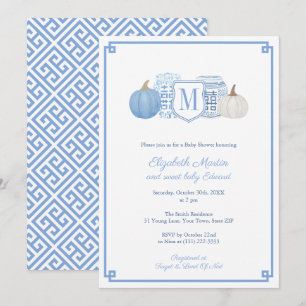 Invitación Elegante Monograma Baby Shower de calabazas azules
