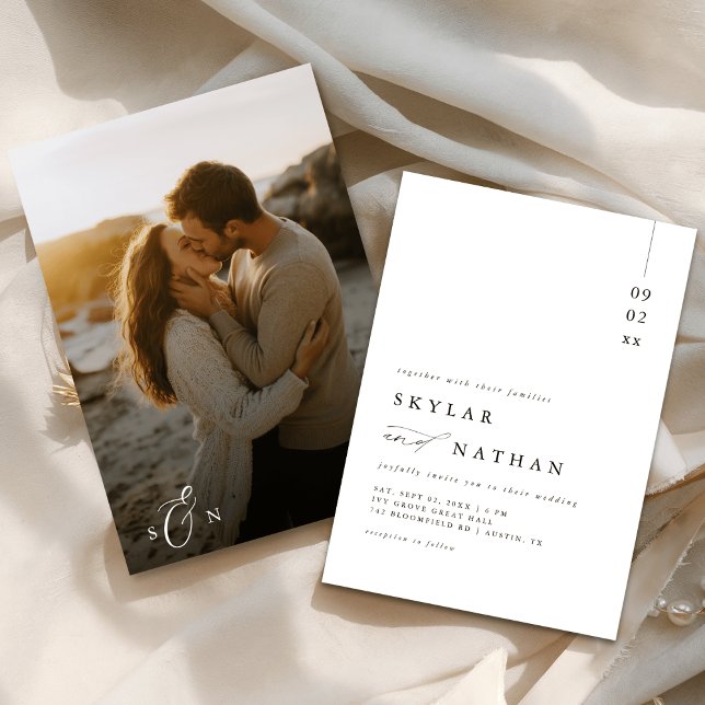 Invitación Elegante Monograma Beach Sunset Photo Boda Presupu (Subido por el creador)