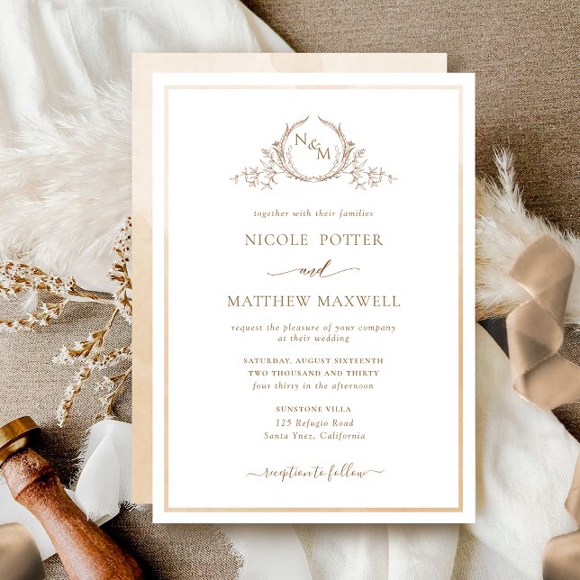 Invitación Elegante Monograma Beige Crema Boda De Agua En (Subido por el creador)