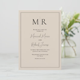 Invitación Elegante Monograma Beige Neutro Boda Moderna