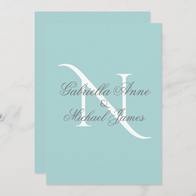 Invitación Elegante Monograma Boda azul inicial (Anverso / Reverso)