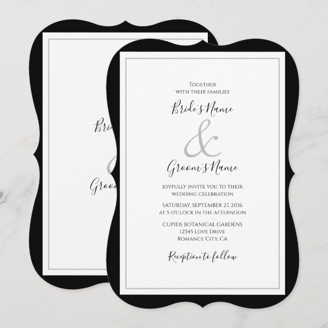 Invitación Elegante Monograma Boda blanco y negro (Anverso / Reverso)