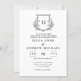 Invitación Elegante Monograma Boda blanco y negro