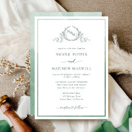 Invitación Elegante Monograma Boda de acuarela verde Invitati