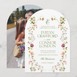 Invitación Elegante Monograma Boda de arco de fotos florales