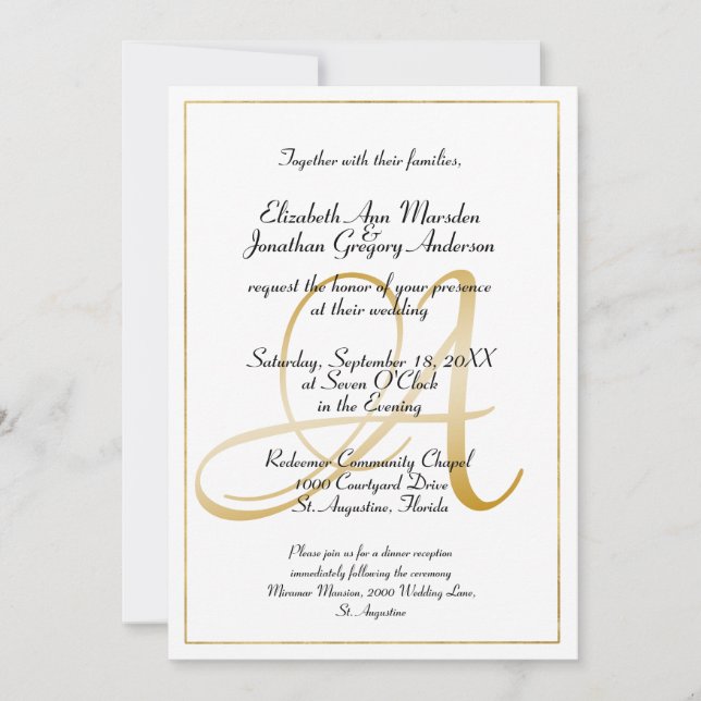 Invitación Elegante Monograma Boda de caligrafía de guión dor (Anverso)