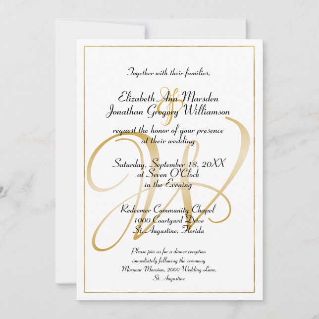 Invitación Elegante Monograma Boda de caligrafía de guión dor (Anverso)