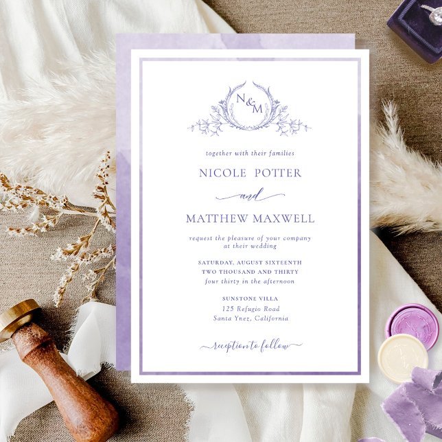 Invitación Elegante Monograma Boda de color púrpura (Subido por el creador)