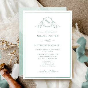 Invitación Elegante Monograma Boda de color verde pálido Inv