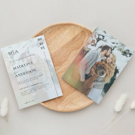 Invitación Elegante Monograma Boda de fotografías en blanco y