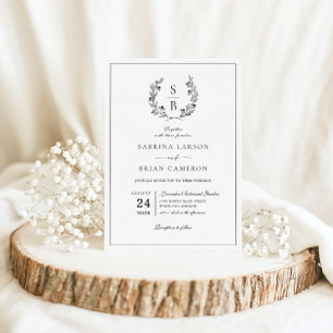 Invitación Elegante Monograma Boda de guirnaldas botánicas