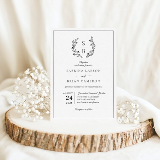 Invitación Elegante Monograma Boda de guirnaldas botánicas (Subido por el creador)