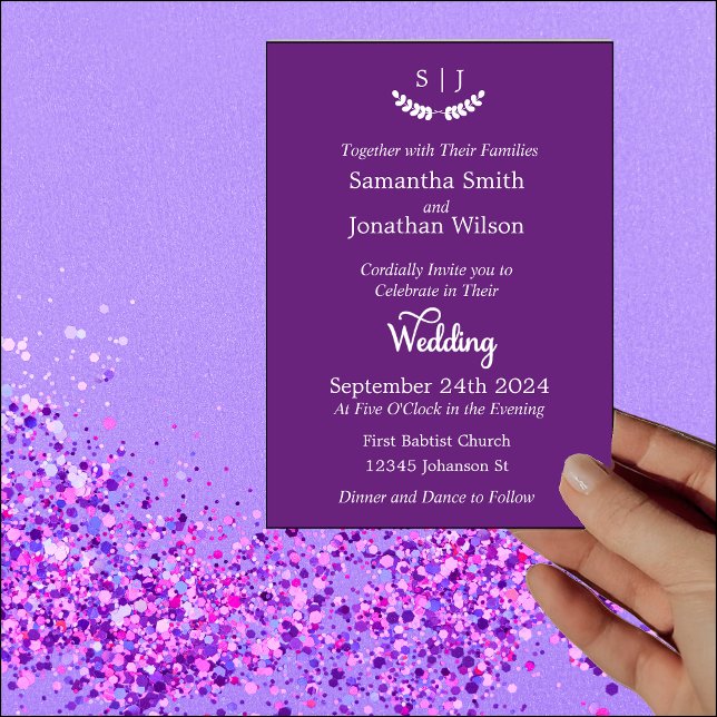 Invitación Elegante Monograma Boda de tono de joyas púrpura (Subido por el creador)