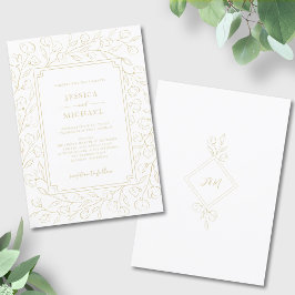 Invitación Elegante Monograma Boda Floral Clásico de Oro Blan