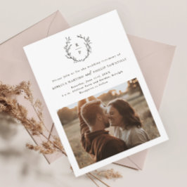 Invitación Elegante Monograma Boda Formal en Blanco y Negro